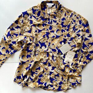 Vintage Spenser Jeremy 100% Silk *NWT Barocco Style Print Button Up Blouse M